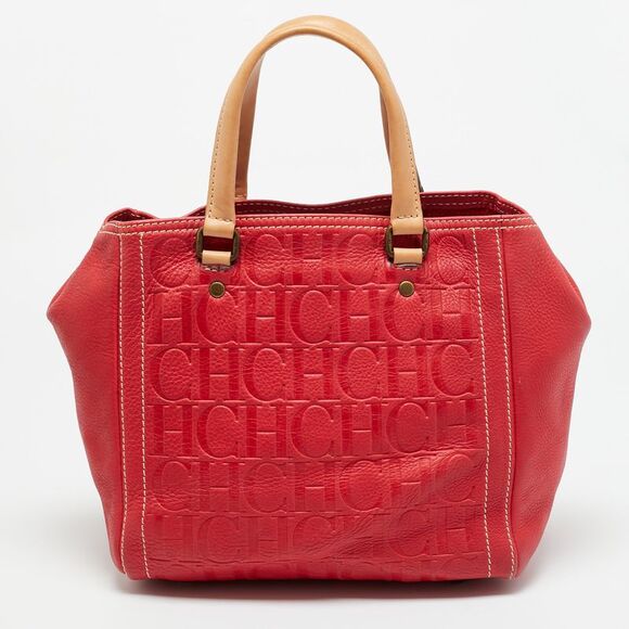 Ch Carolina Herrera Andy Red Monogram Leather Tote - Picture 4 of 7